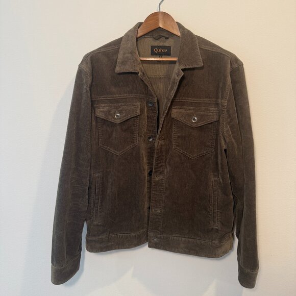 Stretch Corduroy Trucker Jacket, Quince, L, Green - Picture 2 of 3